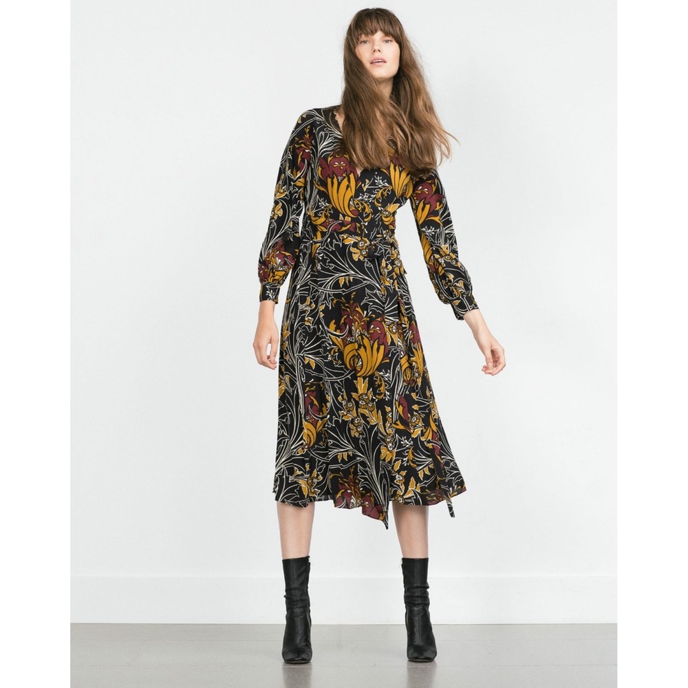 ZARA Midi Flowered‎ Wrap Dress | Slit Back Size Medium